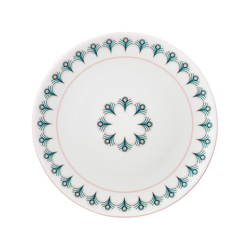 Peacock Side Plate, D16cm, Teal & Blush Pink-0