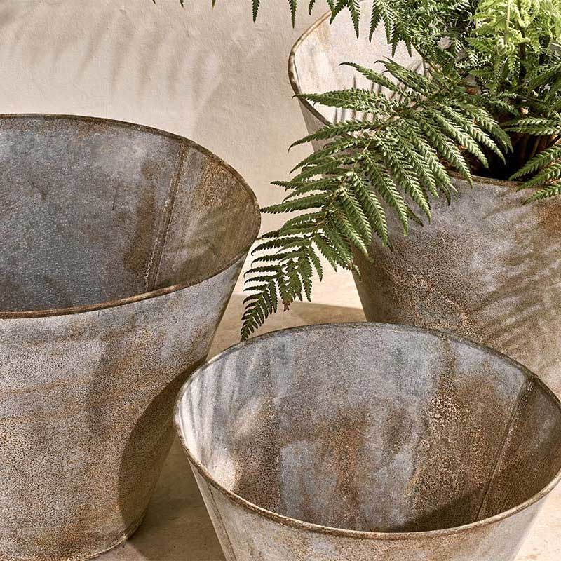 Abari Tapered Planter, H50 x W40cm, Aged Zinc/Brown-2