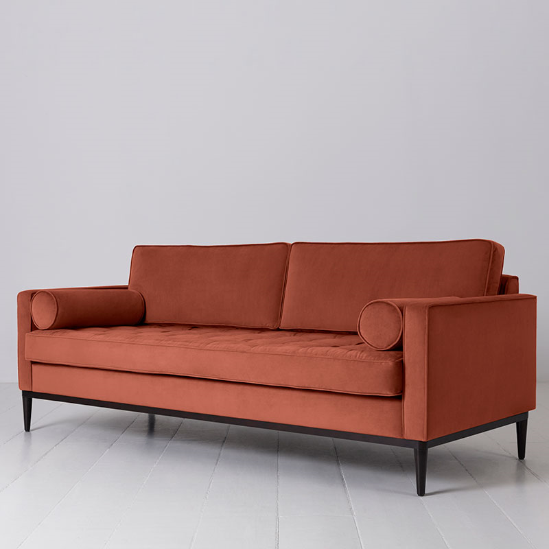 Model 02 Velvet 3 Seater Sofa, Brick-1