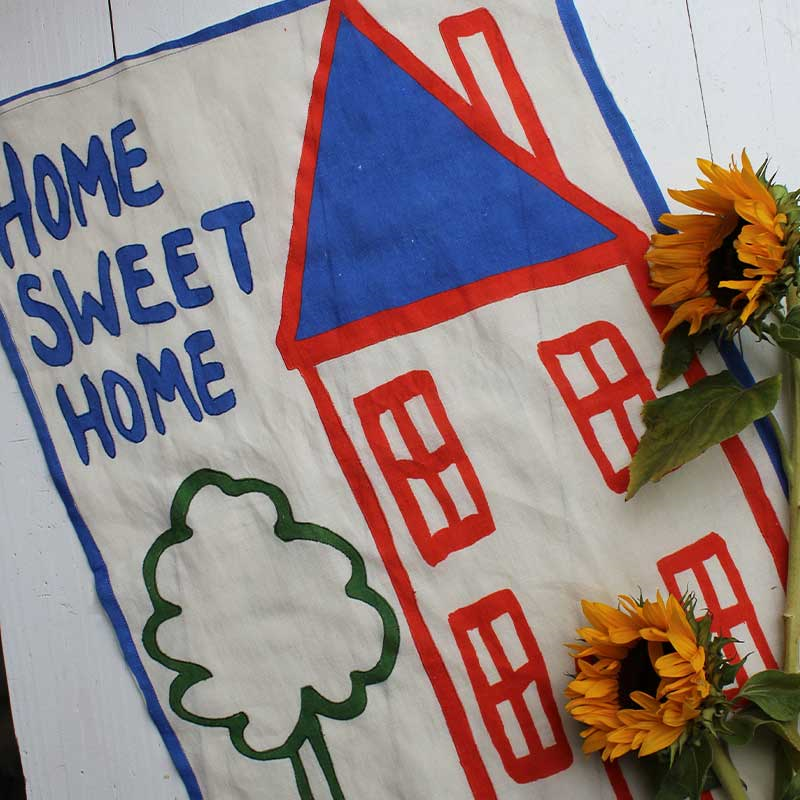 Home Sweet Home Embroidered Tea Towel, 50 x 70cm, Blue/White-0