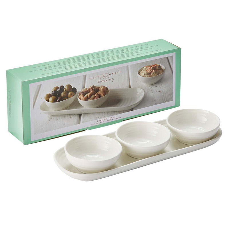 3 bowl & tray set, White-2