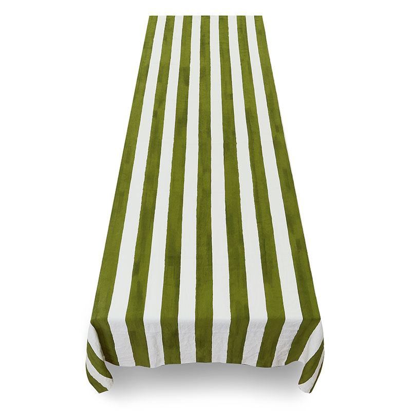 Stripe Linen Tablecloth, 300cm x 165cm, Avocado Green-2