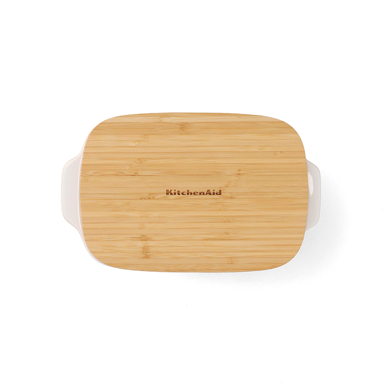 Stoneware Dish with Bamboo Lid, 26cm, Almond Cream-10