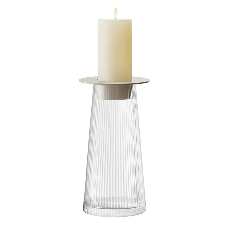 Beacon Candle Holder, H30cm, Concrete Grey & Clear-4