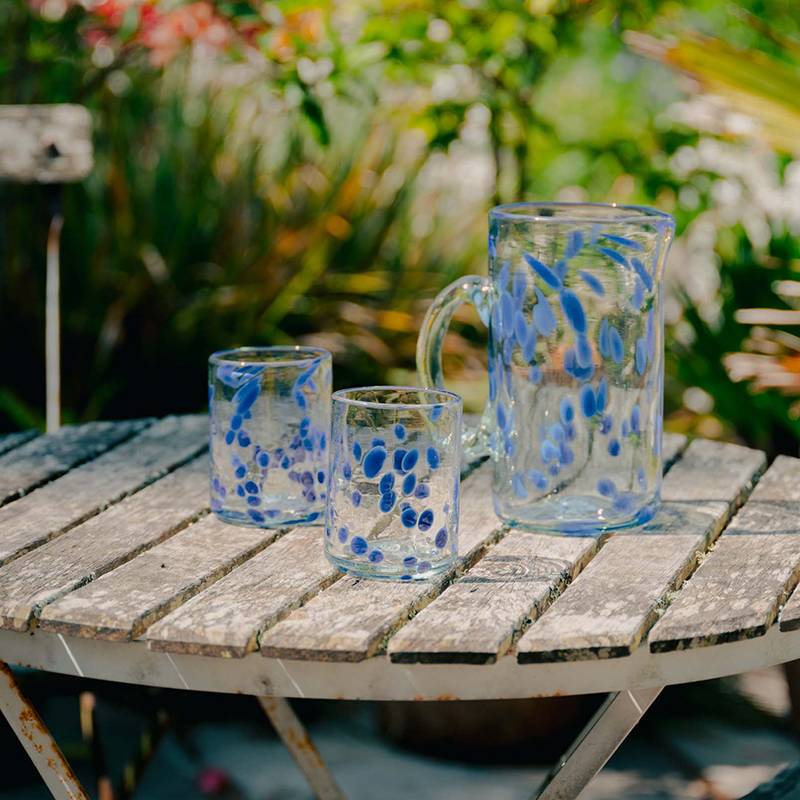 Azul Set of 2 Hand Made Glass Tumblers, H11cm, Blue-4