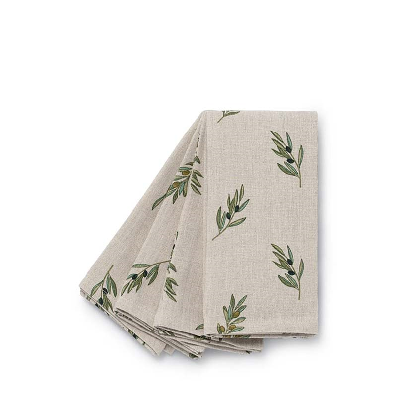 Olive Branch Set of 4 Napkins, Neutral-1