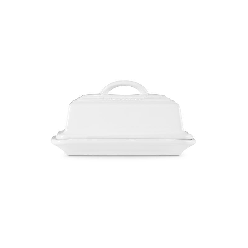 Stoneware Butter Dish, White-3