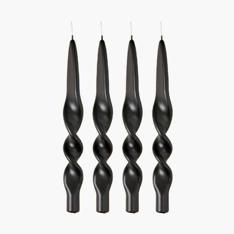 Swirl Set of 4 Dinner Candles, H28cm, Black-0