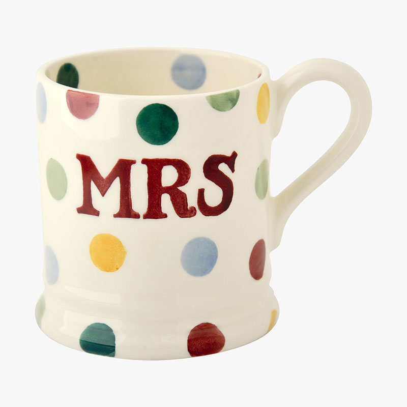 Polka Dot Set of 2 Mr & Mrs Mugs, 300ml, Cream-2