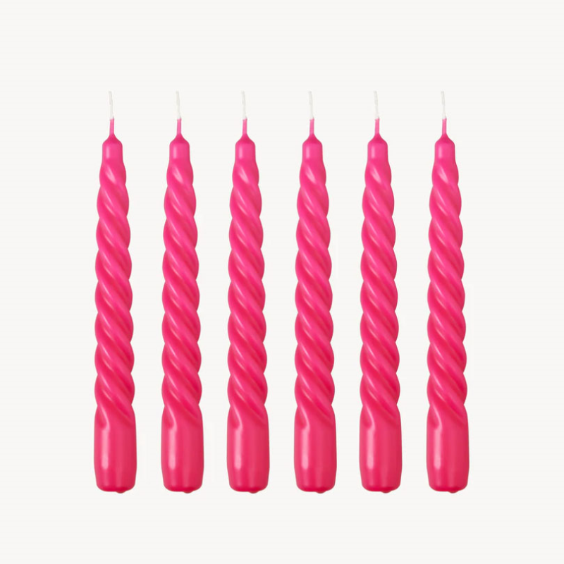 Twist Set of 6 Dinner Candles, H20cm, Fushia-0