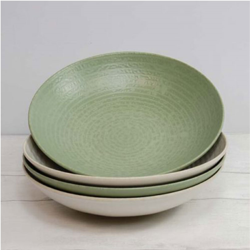 Stoneware Set of 4 Coupe Pasta Bowls, D22cm, Green-2