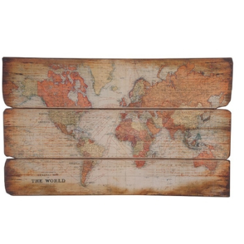 Large World Map on Wooden Plaque, 120 x 74cm-0