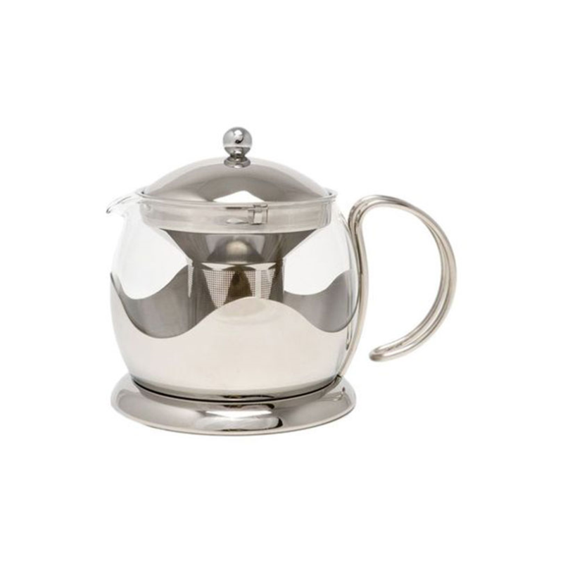 Izmir La Cafetière Izmir Polished Steel Glass Infuser Teapots, Two Cup, 2 Cup, Polished Stainless Steel-5