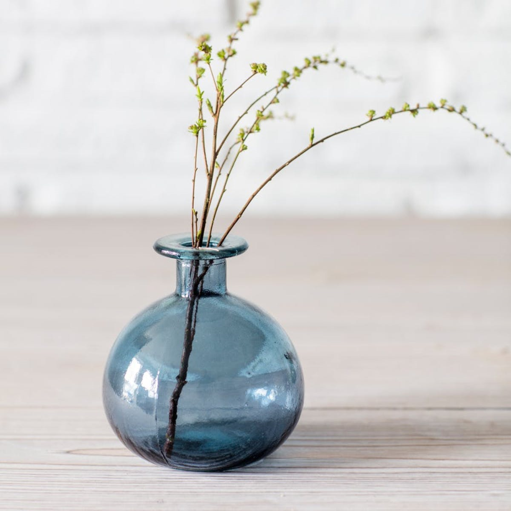 Round Bud Vase, Recycled Glass, Blue, 12cm-0