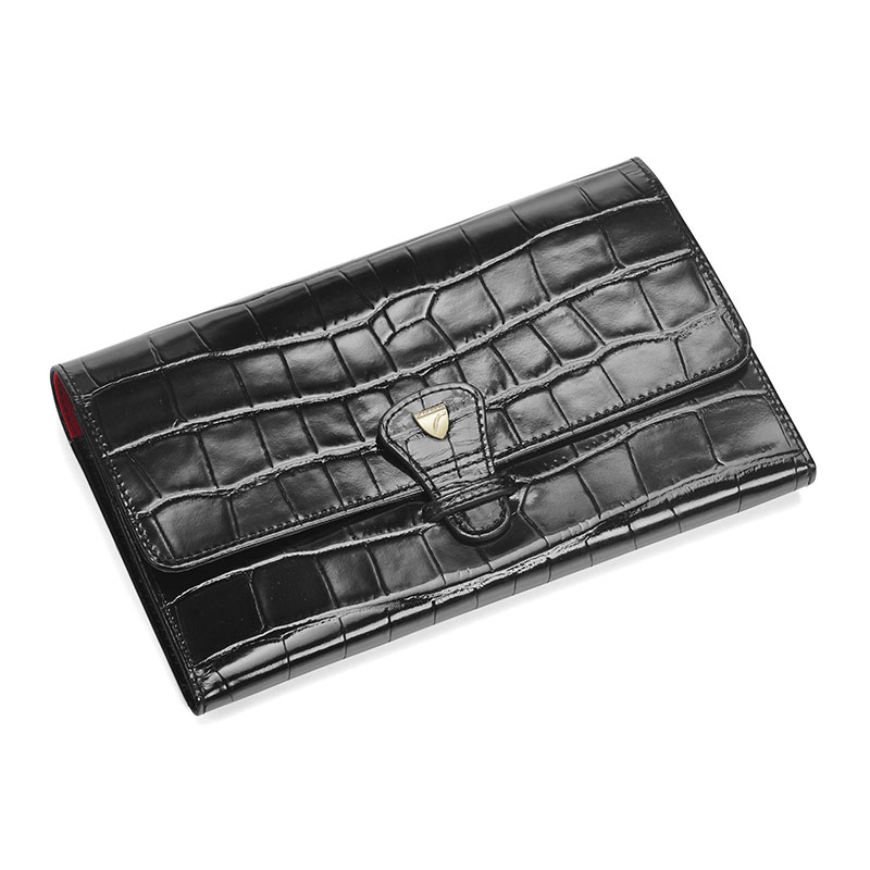 Classic Travel Wallet, L14 x W9.5cm, Black Croc-3