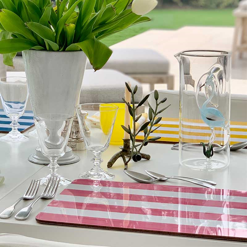 Stripe Rectangle Placemat, 38 x 29 cm, Rose Pink-0