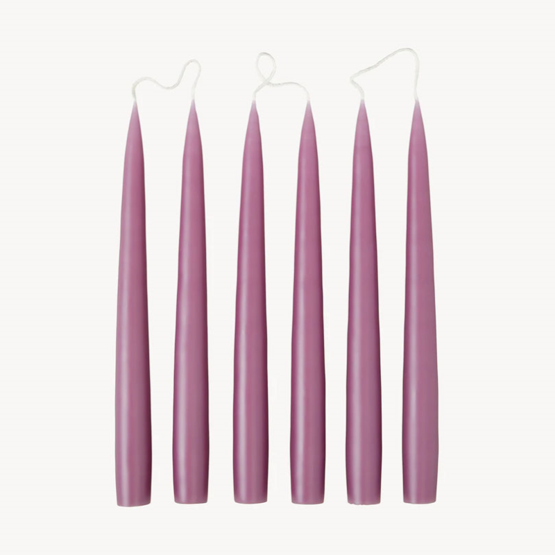 Set of 6 Tapered Dinner Candles, H25cm, Mauve-0