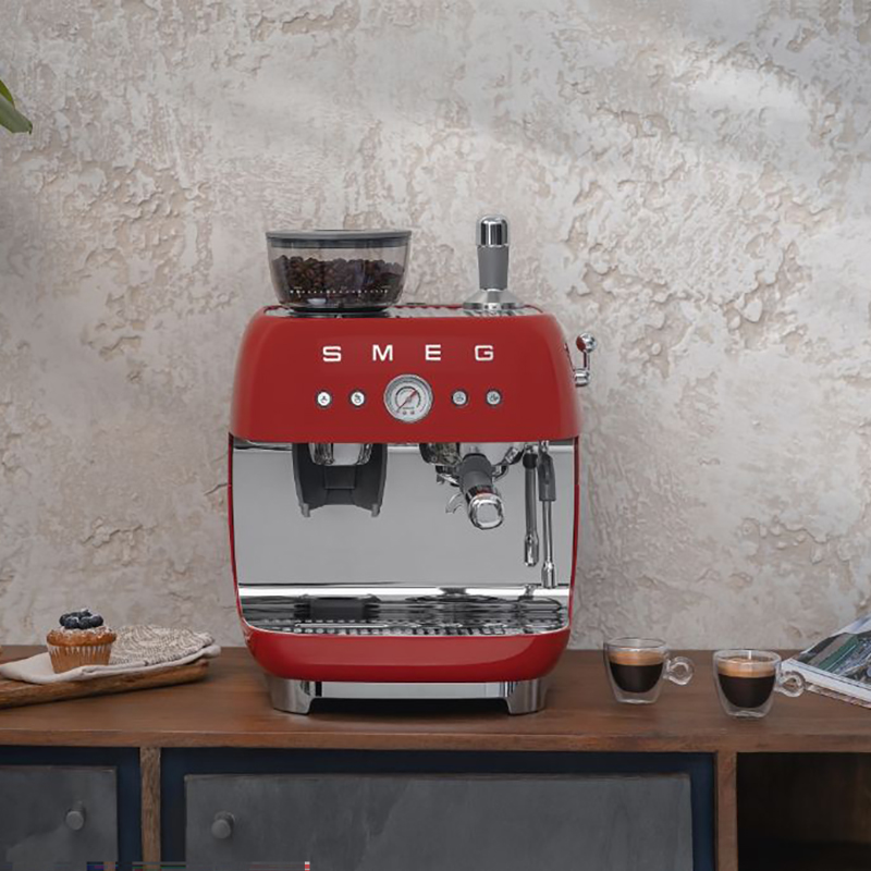 Espresso Coffee Machine with Grinder, Red-1