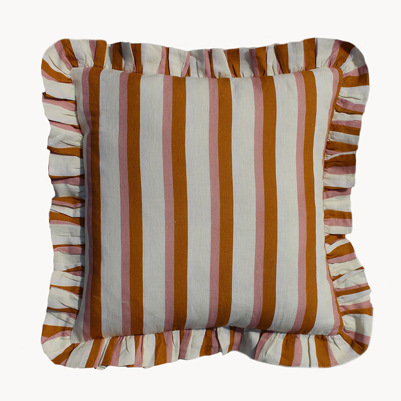 Stripe Cushion Cover, 60 x 60cm, Ochre & Blush-1