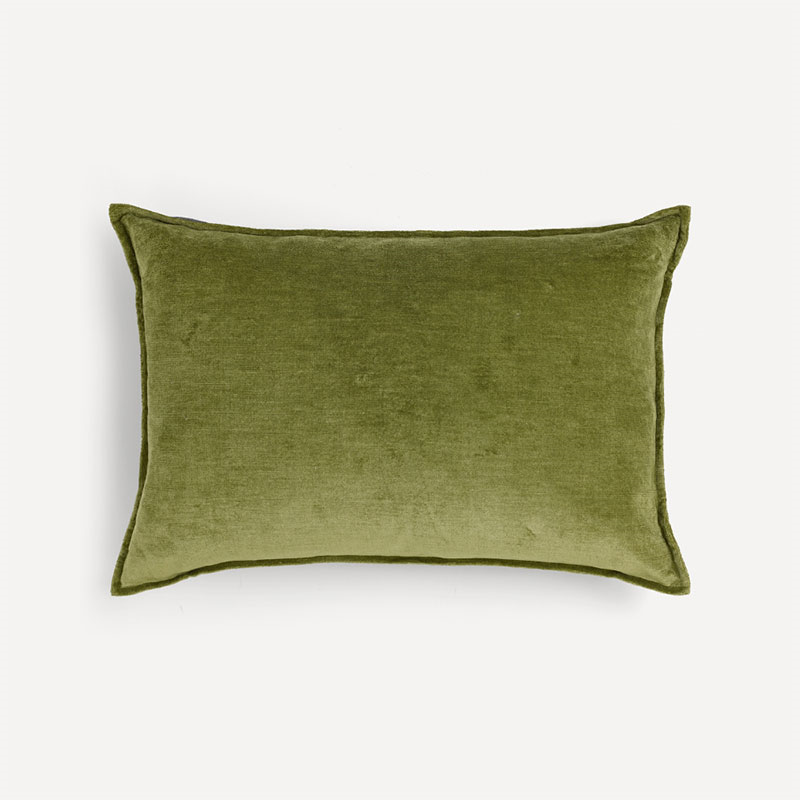 Verity Linen Velvet Rectangular Cushion, 45 x 65cm, Moss-1