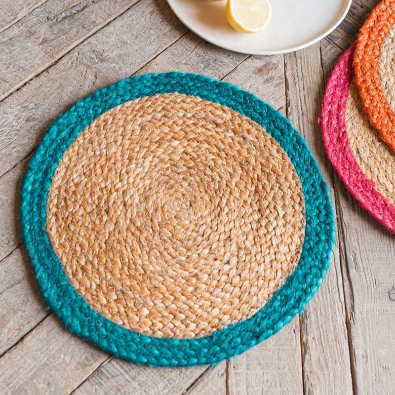 Round Jute Placemat, D35cm, Turquoise-0