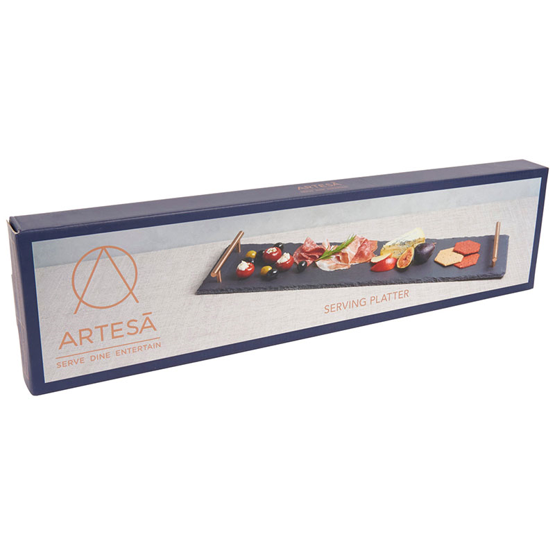 Serving platter with handles, L60 x W15 x H4cm, slate/copper-4