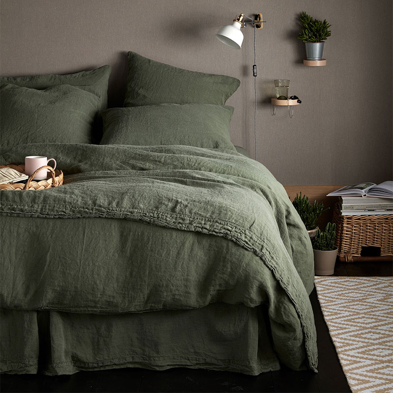 Linen Duvet Cover, Superking, Olive Green-0