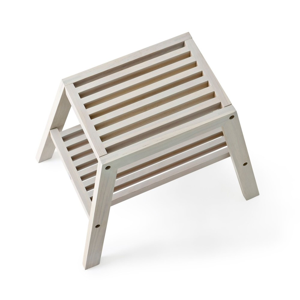 Slatted stool, H42 x W50.5 x D35.4cm, Oyster White-4