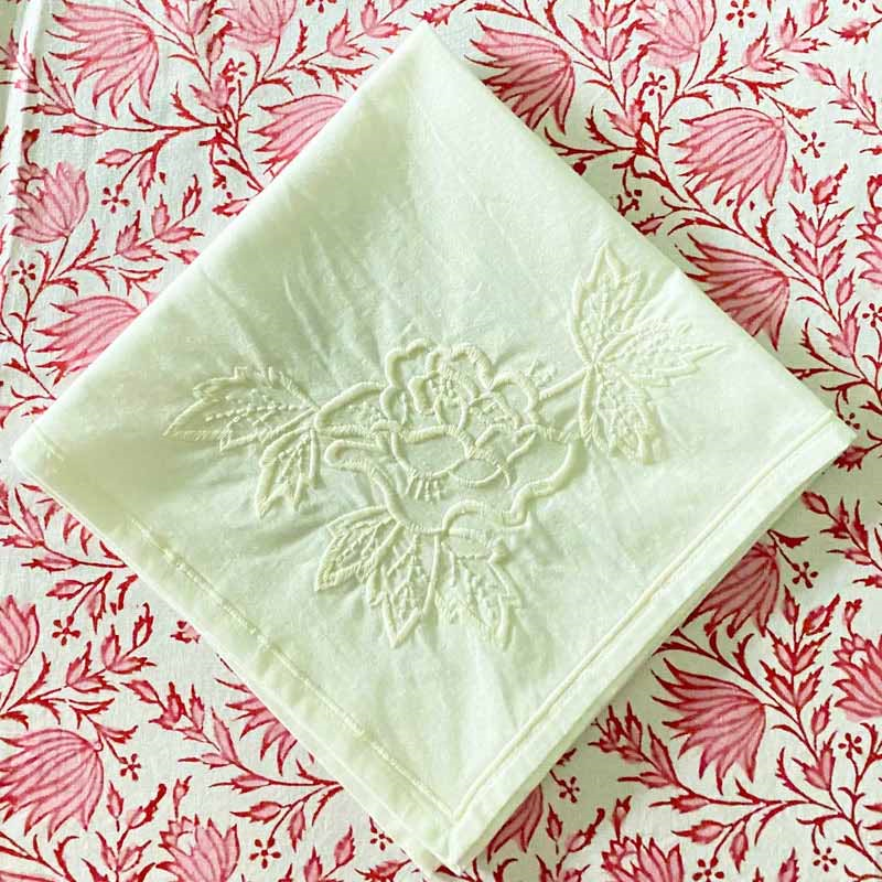 White Rose Embroidered Napkin, 45 x 45cm, White-1