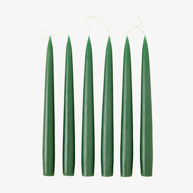 Set of 6 Tapered Dinner Candles, H25cm, Pine Green-0