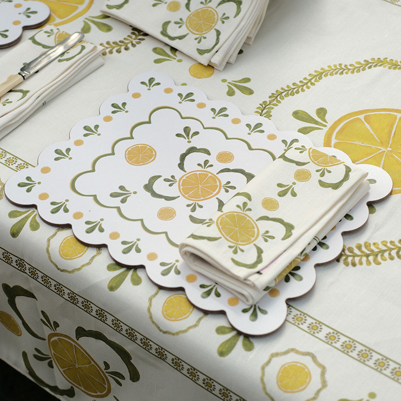 Bell Hutley Scalloped Table Mat, 38cm x 29cm, Lemon-3