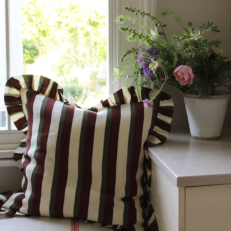 Stripe Cushion Cover, 60 x 60cm, Cinnamon & Olive-3