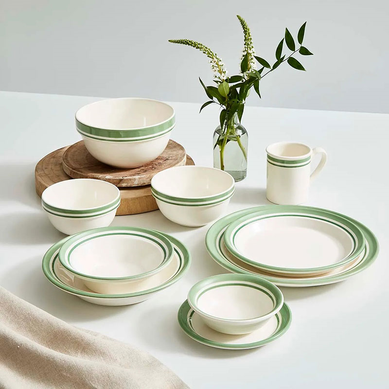 Potter's Stripe Set of 4 Dinner Plates, D26cm, Green-2