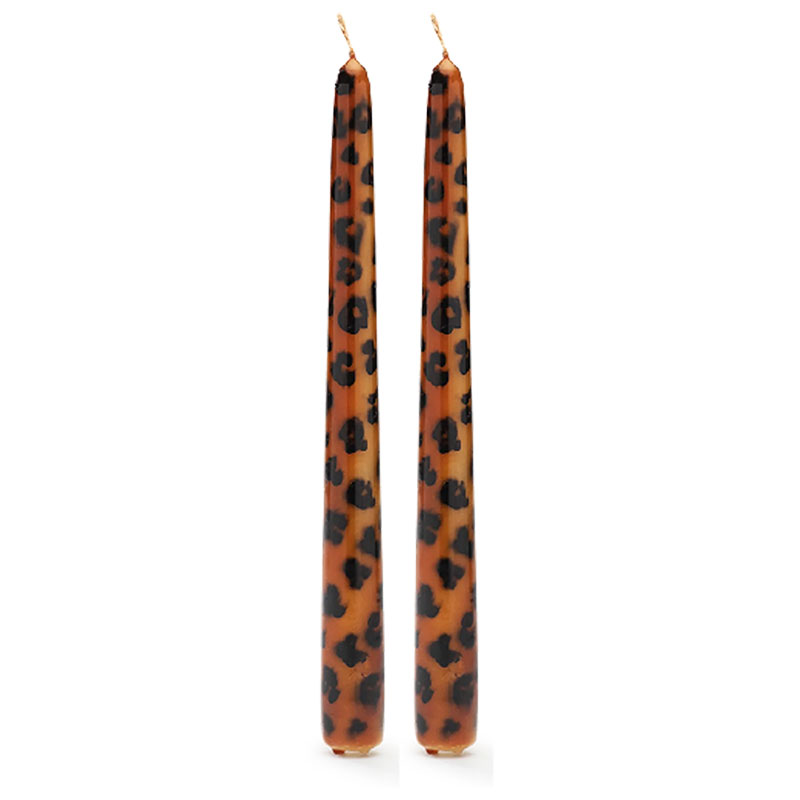 Leopard Set of 2 Candles, H25cm, Brown-1