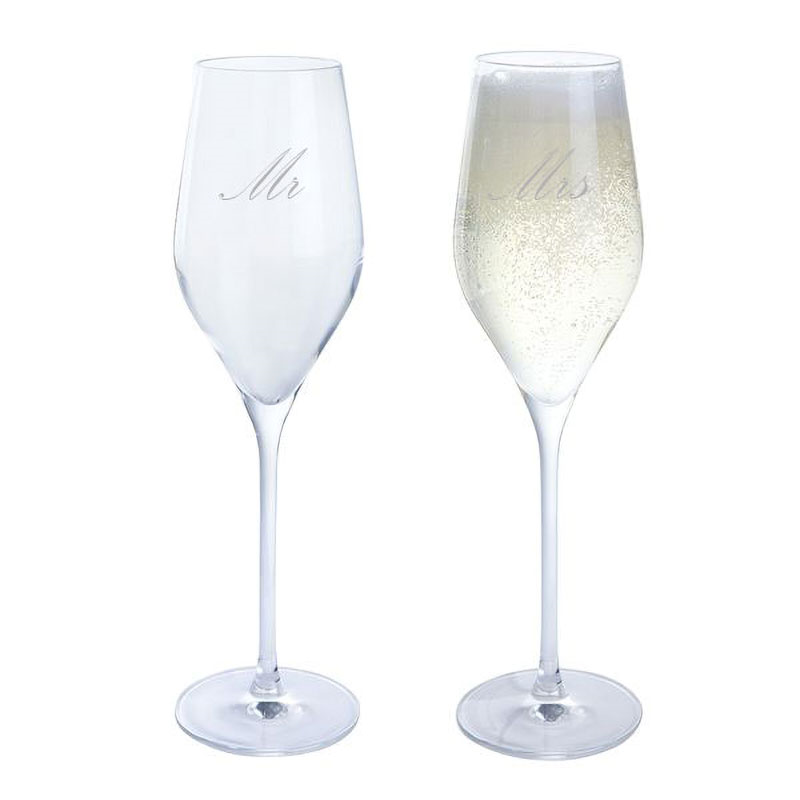 Mr & Mrs Wine & Bar Set of Two Flutes, 260ml, Clear-1