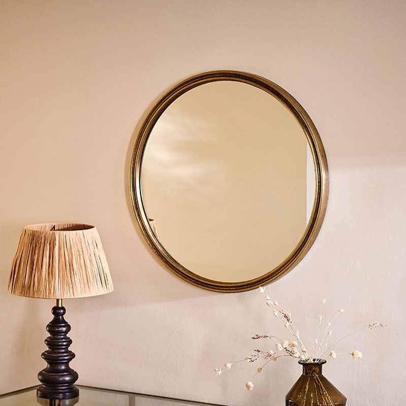 Almora Round Mirror, D62cm, Antique Brass-0