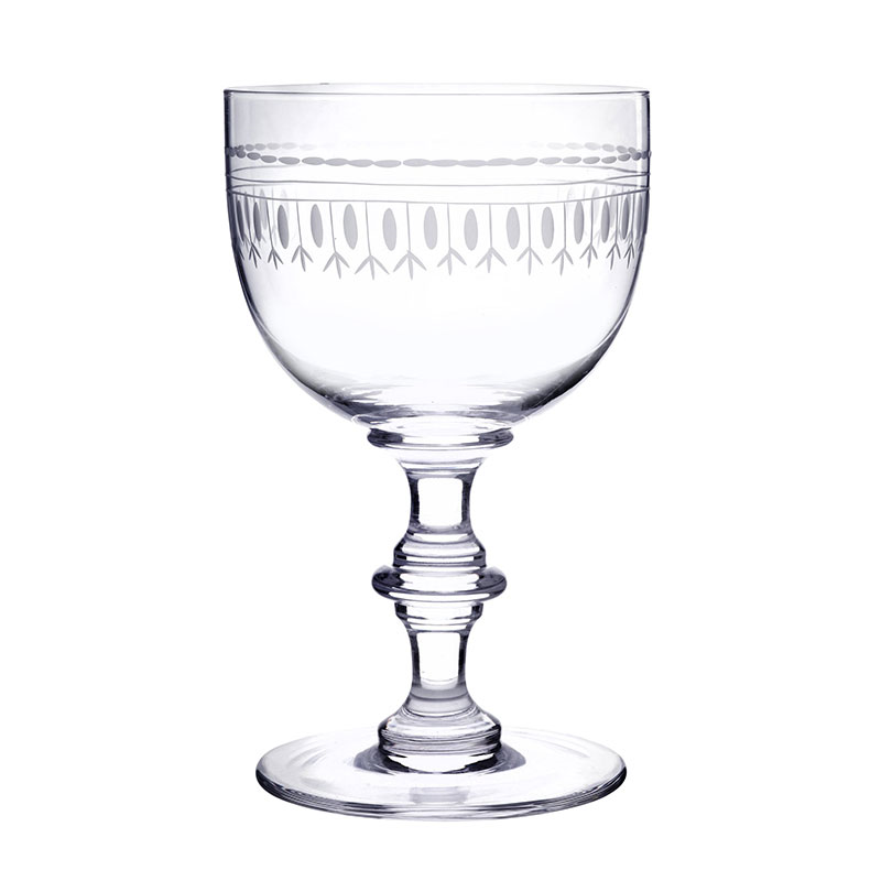 Oval Set of 4 Patterned Crystal Wine Goblets, 250ml, Clear-0