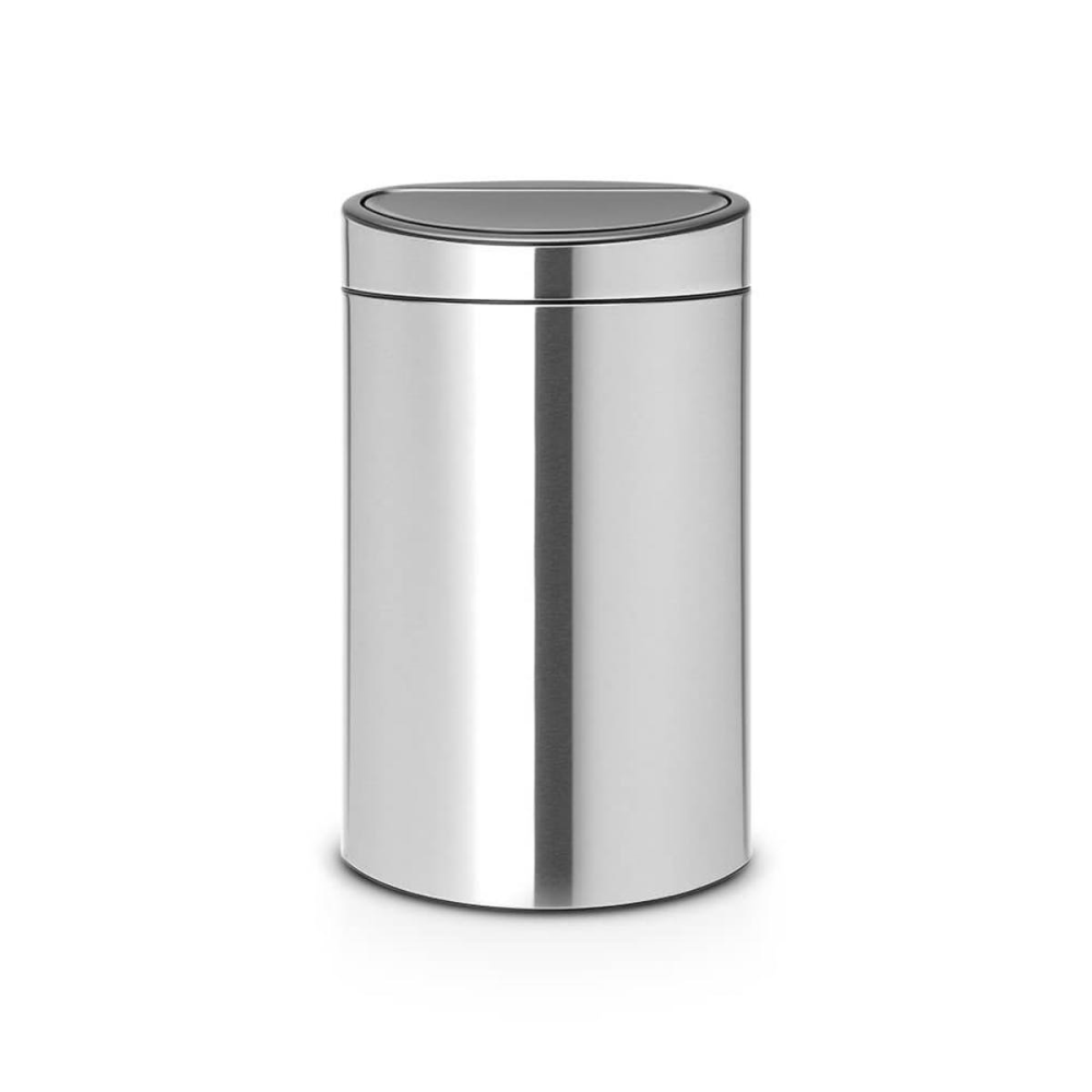 Plastic bucket touch bin, 40 litre, Matt Steel Fingerprint Proof-1