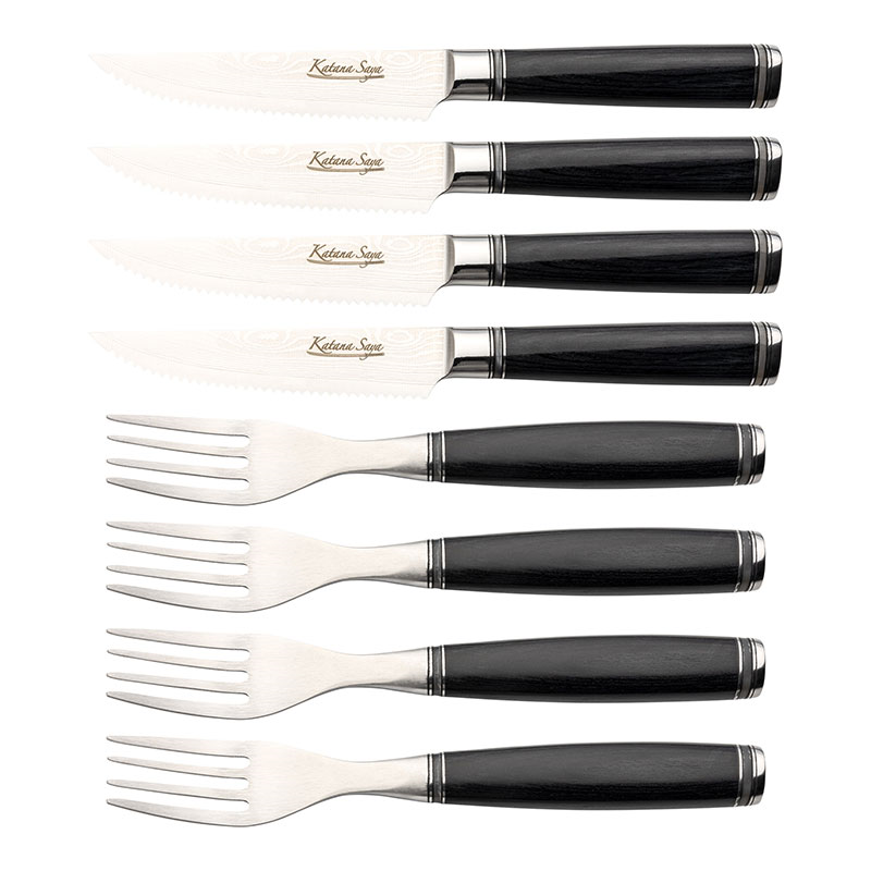 Katana Saya Pakkawood 8 Pce Steak Knife & Fork Set-0