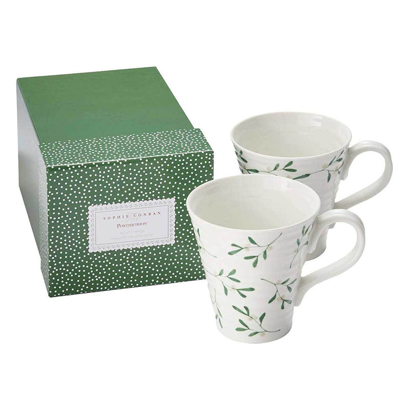 Mistletoe Set of 2 Mugs, 355ml, White/Green-2