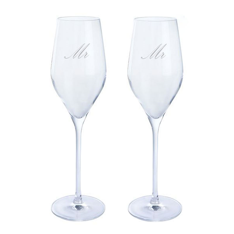 Mr & Mr Wine & Bar Set of Two Flutes, 260ml, Clear-0