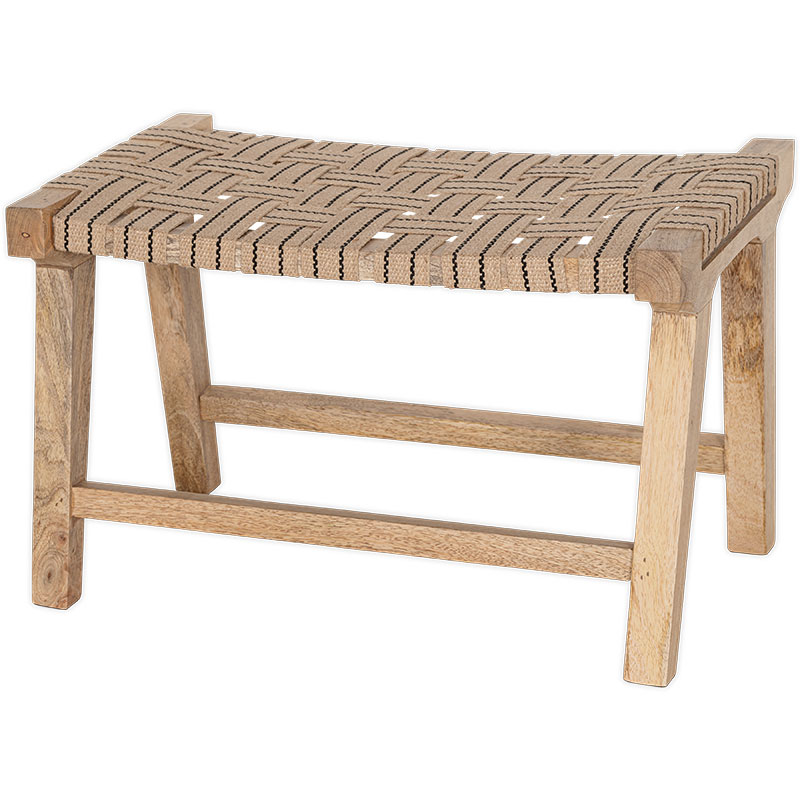 Nish Mango Wood & Jute Strap Stool, Natural-3