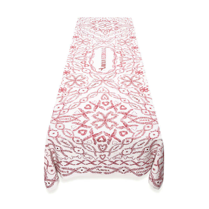 Amour Bonheur Linen Tablecloth, 165 x 300cm, Red-2