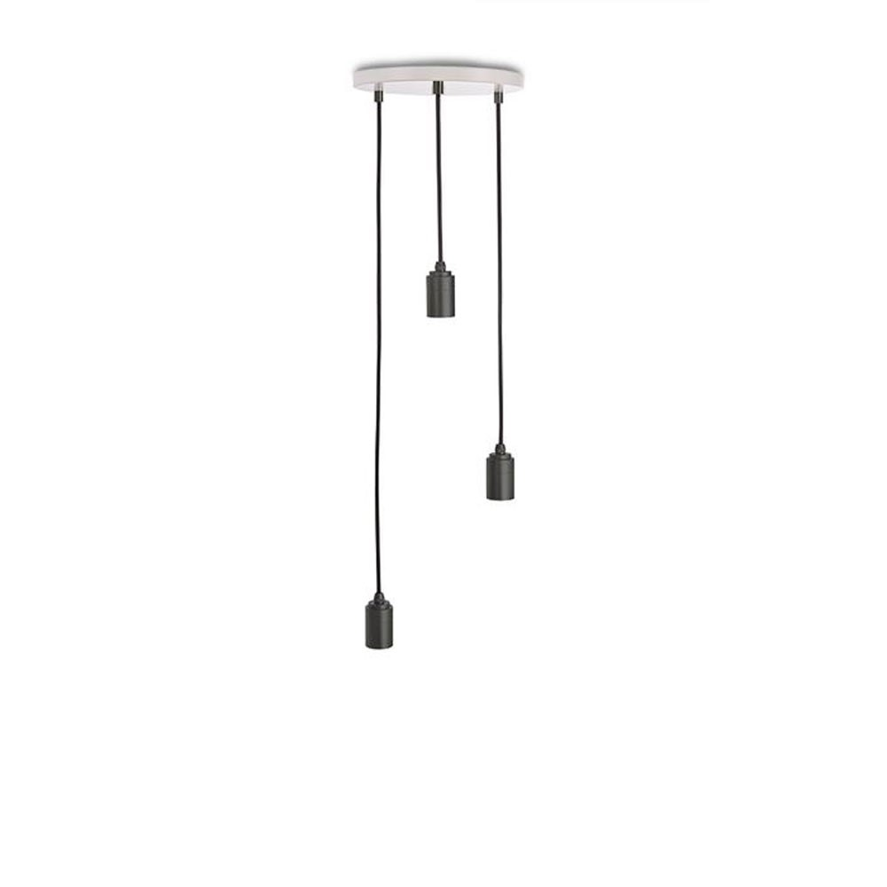 Canopy & Sphere Bulb Triple ceiling plate & pendant set, H400 x W25cm, White & Steel-1