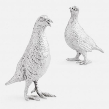 Figurines, Partridge, Cock & Hen, Silver Plate-0