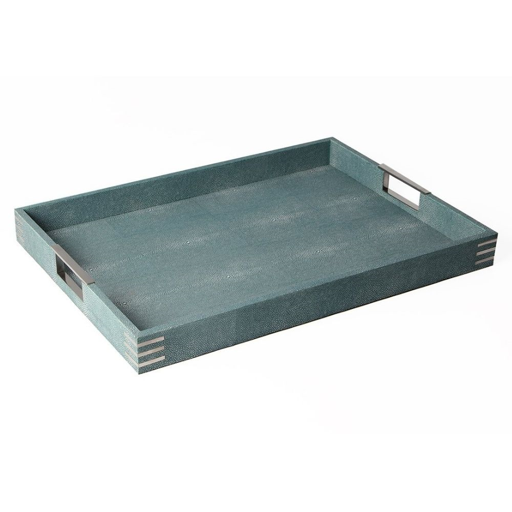 Drinks Tray, Brigitte, Faux Shagreen, Teal-0