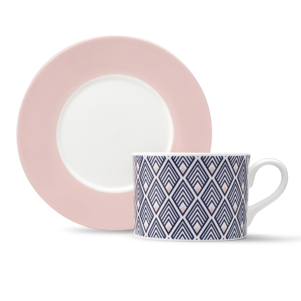 Gatsby Cup and Saucer, 250ml, Blue & Blush Pink-0