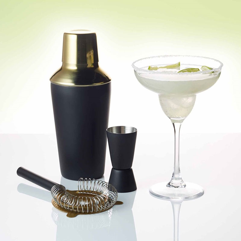 Barcraft 3 Piece Cocktail Set, Black/Brass-5