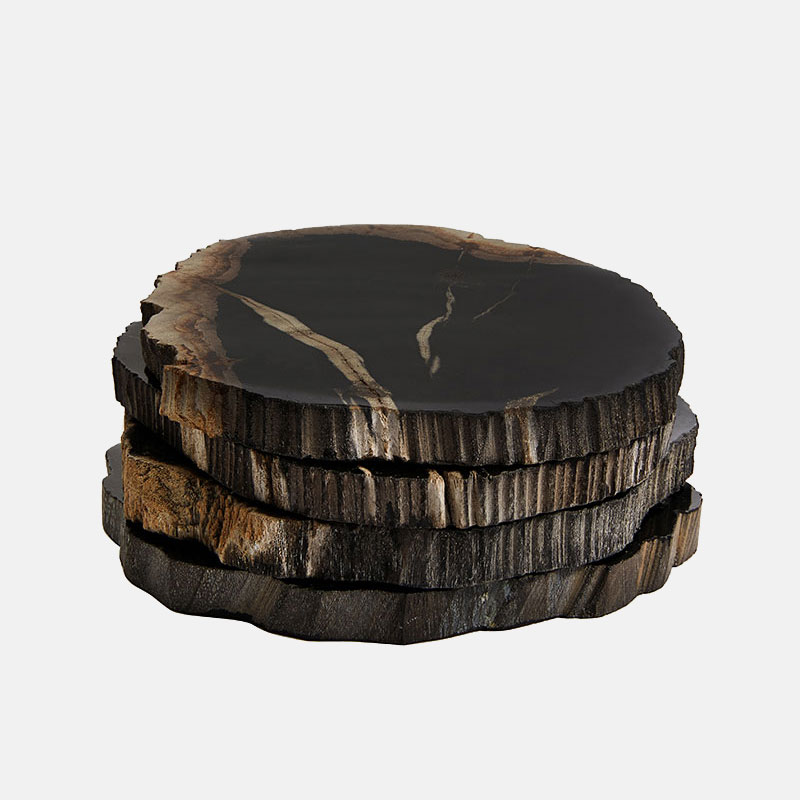 Balfern Set of 4 Petrified Wood Coasters, D12cm, Black-0