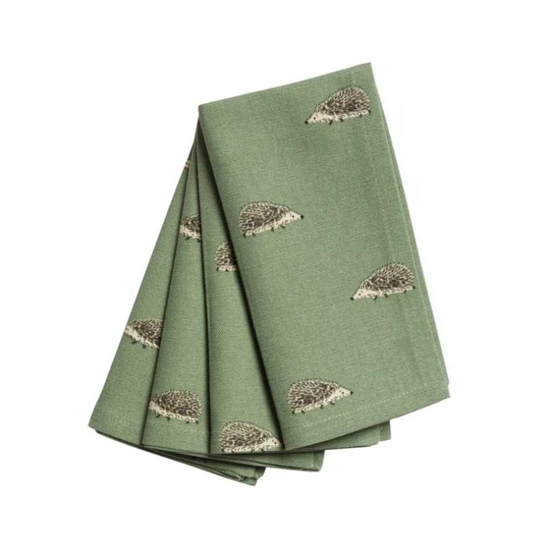 Hedgehogs Set of 4 Napkins, 41 x 41cm, Green-1